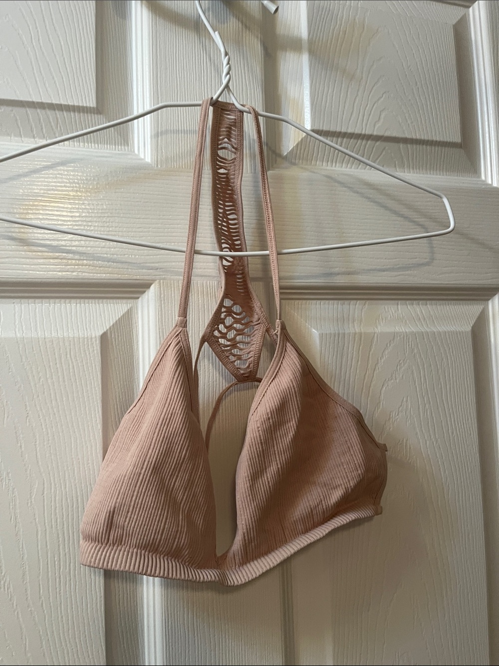 Free People M/L Ribbed Lace-Back Bralette in Nude Pink
